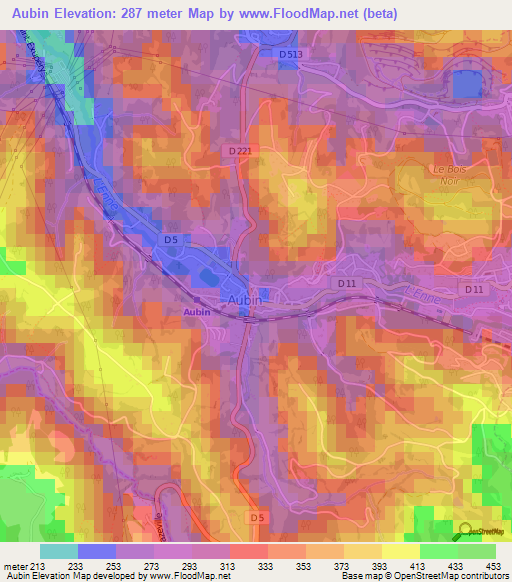 Aubin,France Elevation Map