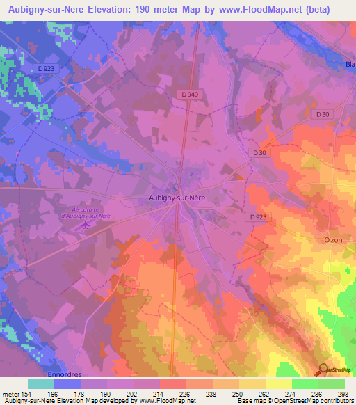 Aubigny-sur-Nere,France Elevation Map