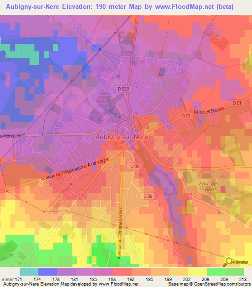 Aubigny-sur-Nere,France Elevation Map