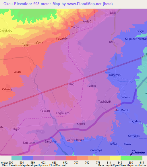 Okcu,Turkey Elevation Map