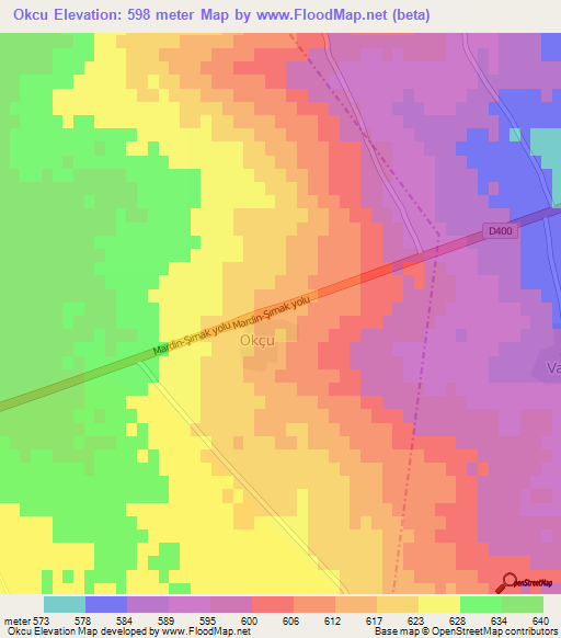 Okcu,Turkey Elevation Map