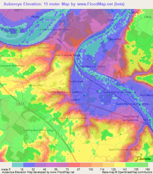 Aubevoye,France Elevation Map