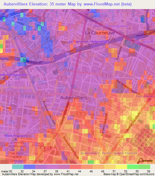 Aubervilliers,France Elevation Map