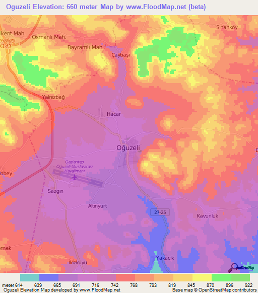 Oguzeli,Turkey Elevation Map