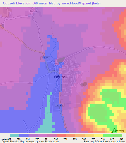 Oguzeli,Turkey Elevation Map