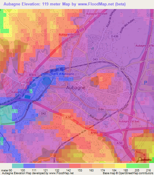 Aubagne,France Elevation Map