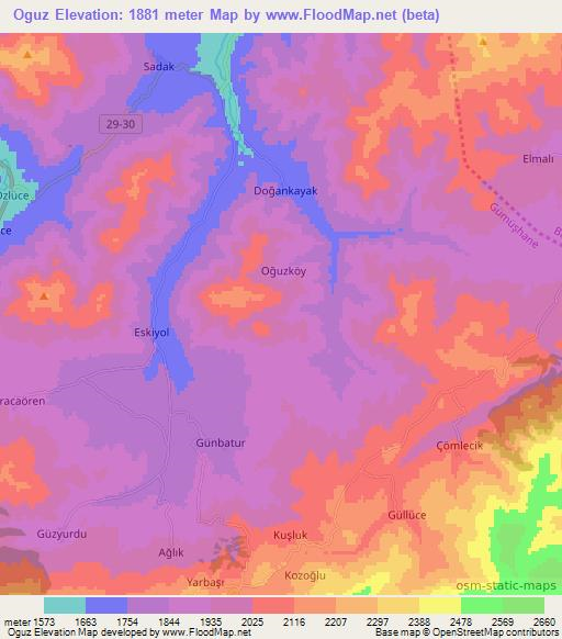 Oguz,Turkey Elevation Map