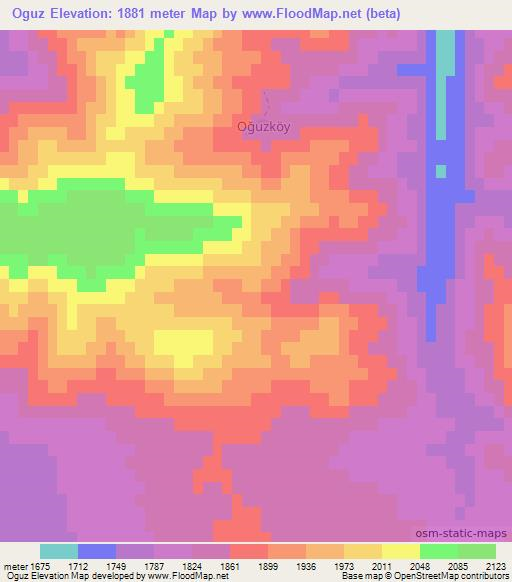 Oguz,Turkey Elevation Map