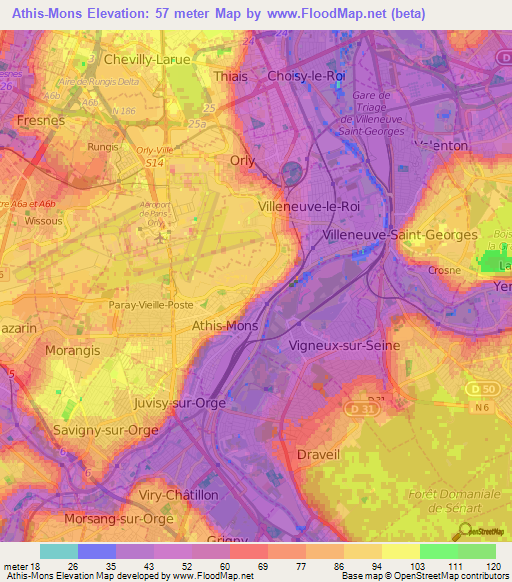 Athis-Mons,France Elevation Map