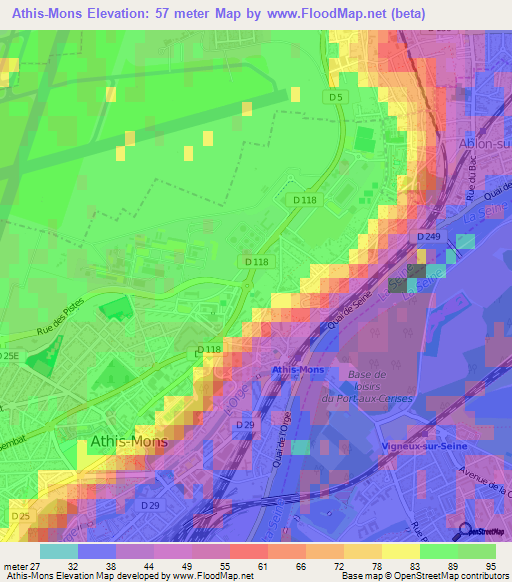 Athis-Mons,France Elevation Map