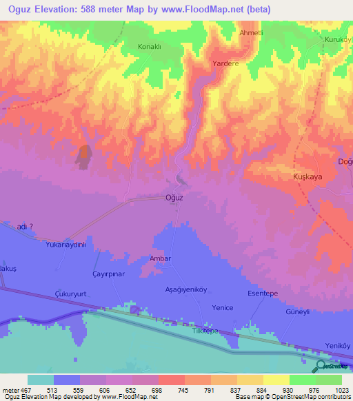 Oguz,Turkey Elevation Map