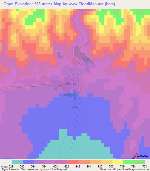 Oguz,Turkey Elevation Map