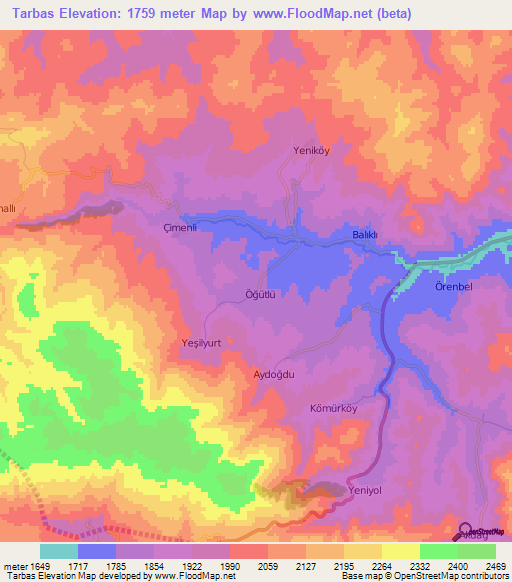 Tarbas,Turkey Elevation Map