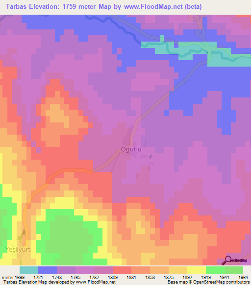 Tarbas,Turkey Elevation Map