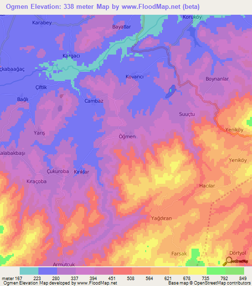 Ogmen,Turkey Elevation Map