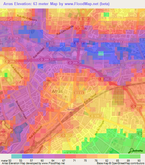 Arras,France Elevation Map