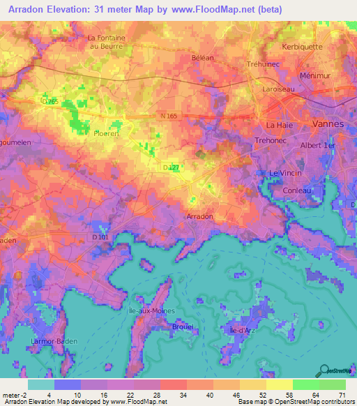 Arradon,France Elevation Map