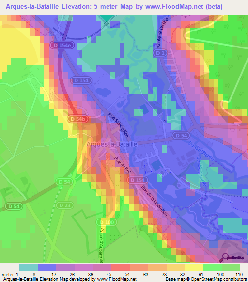 Arques-la-Bataille,France Elevation Map