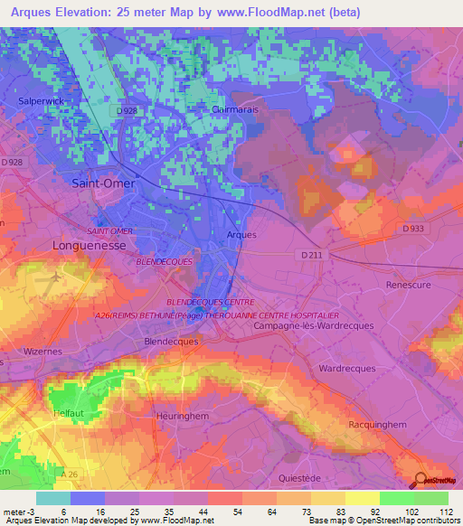 Arques,France Elevation Map