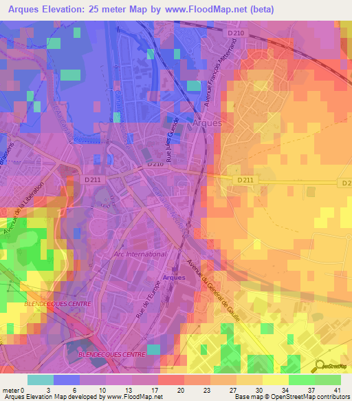 Arques,France Elevation Map