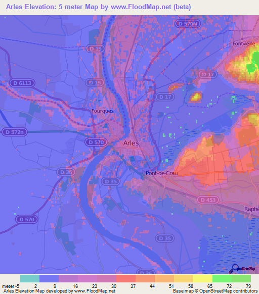 Arles,France Elevation Map