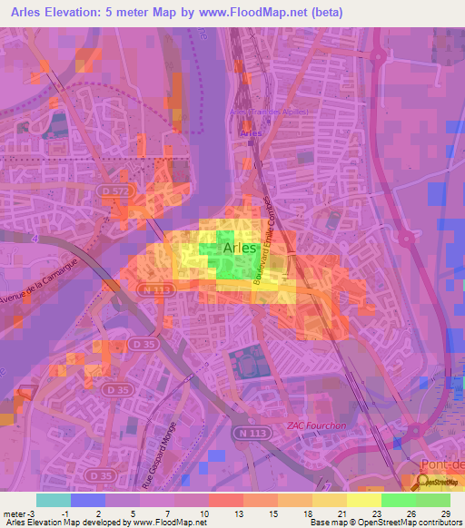 Arles,France Elevation Map