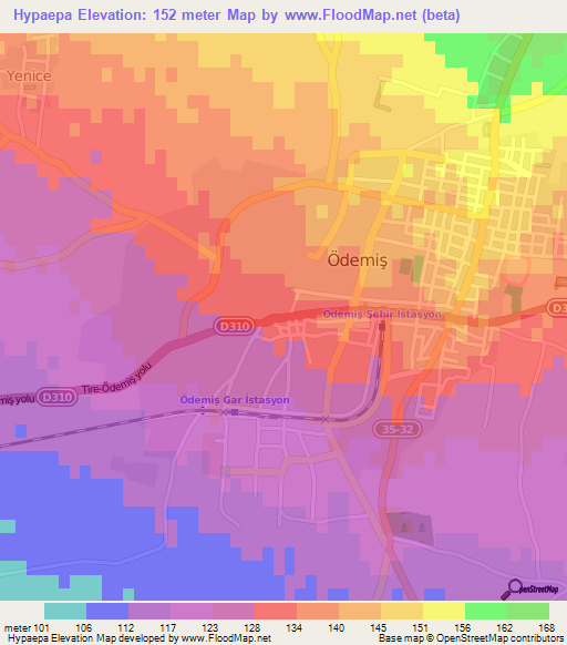 Hypaepa,Turkey Elevation Map