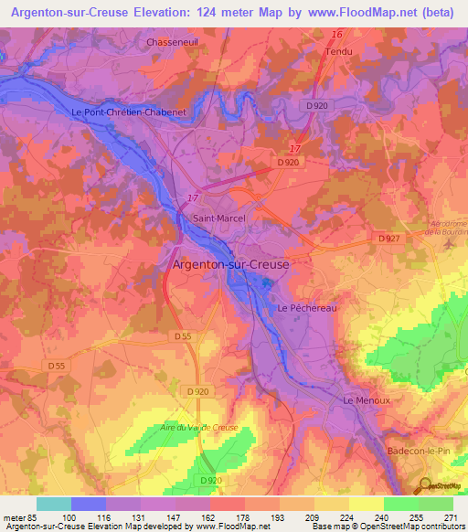 Argenton-sur-Creuse,France Elevation Map