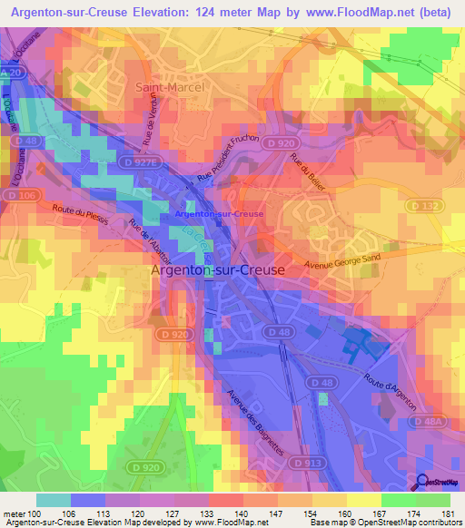 Argenton-sur-Creuse,France Elevation Map