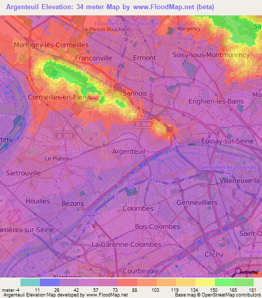 Argenteuil,France Elevation Map