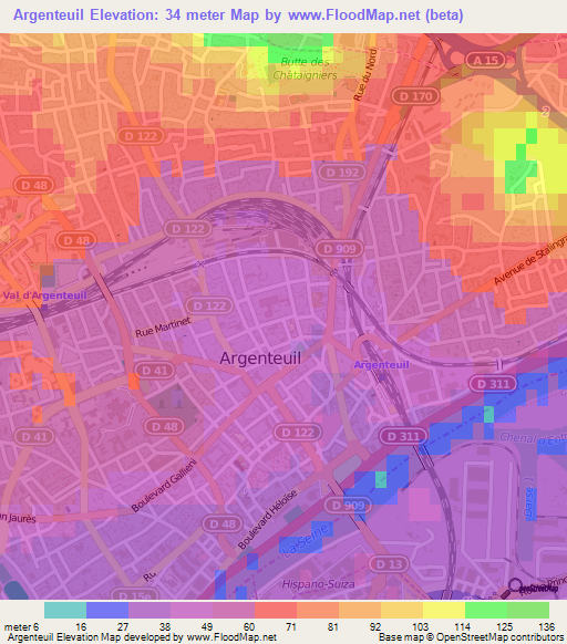 Argenteuil,France Elevation Map