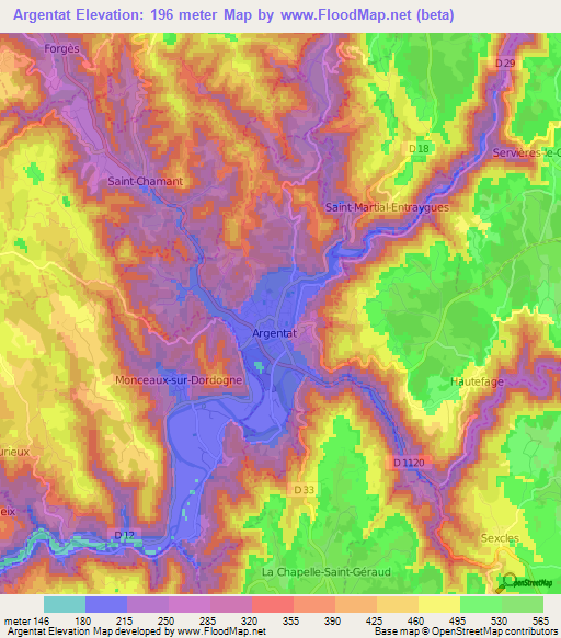 Argentat,France Elevation Map