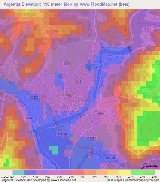 Argentat,France Elevation Map