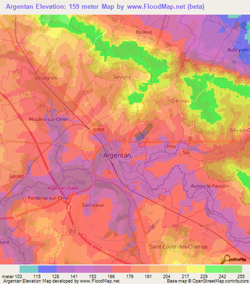 Argentan,France Elevation Map