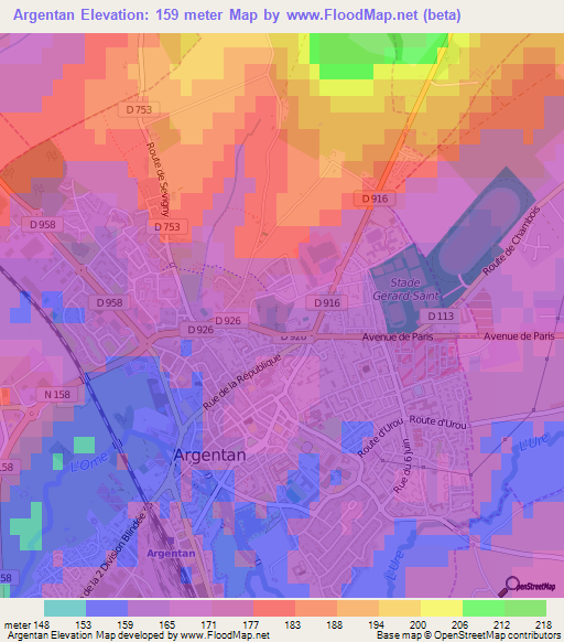 Argentan,France Elevation Map