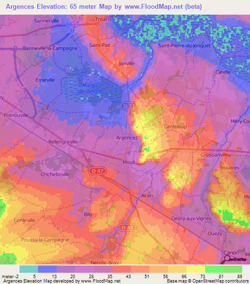 Argences,France Elevation Map