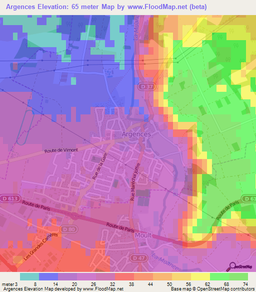 Argences,France Elevation Map