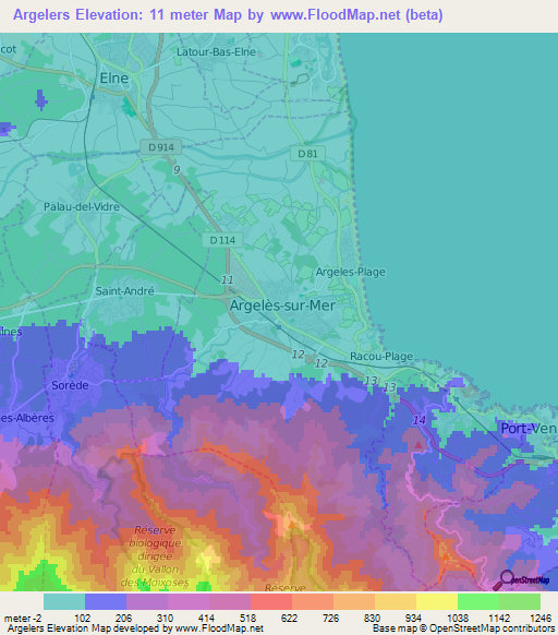 Argelers,France Elevation Map