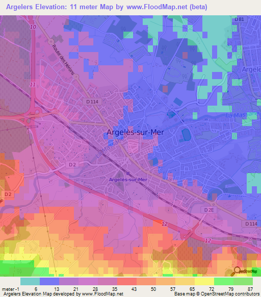 Argelers,France Elevation Map