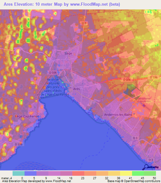 Ares,France Elevation Map