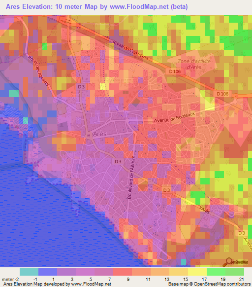 Ares,France Elevation Map