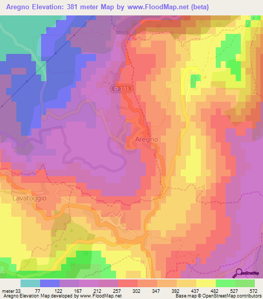 Aregno,France Elevation Map