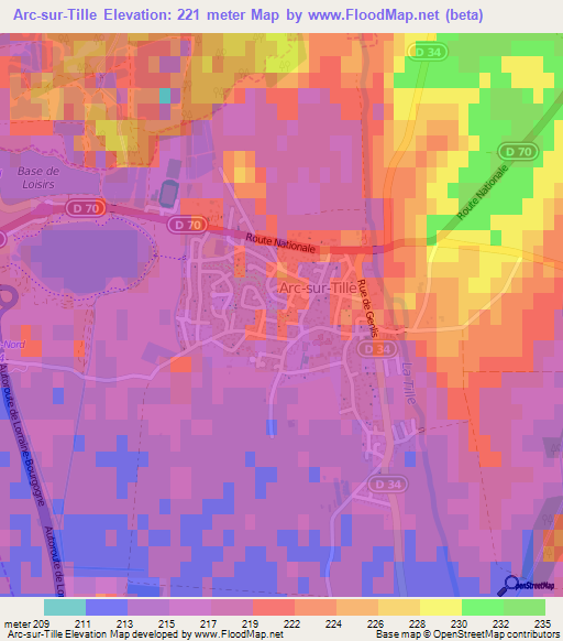 Arc-sur-Tille,France Elevation Map