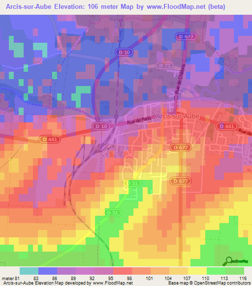 Arcis-sur-Aube,France Elevation Map