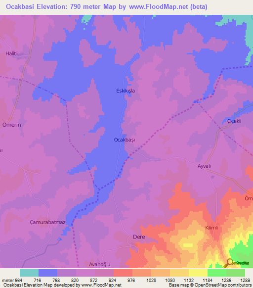 Ocakbasi,Turkey Elevation Map