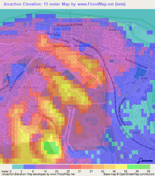 Arcachon,France Elevation Map