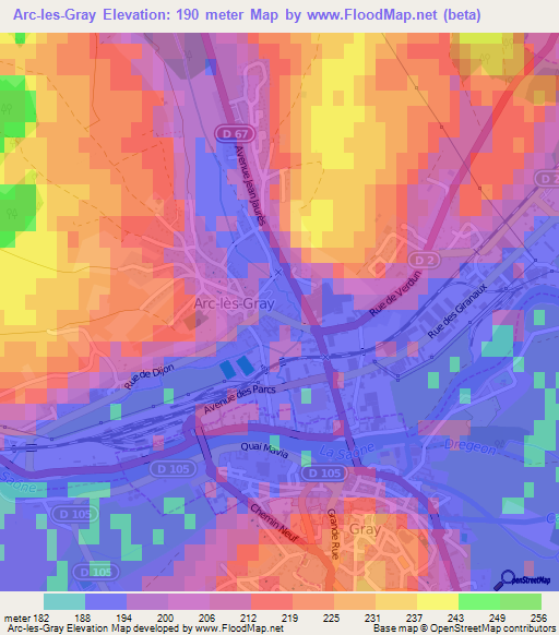 Arc-les-Gray,France Elevation Map