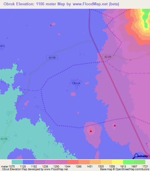 Obruk,Turkey Elevation Map