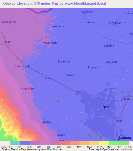 Obakoy,Turkey Elevation Map