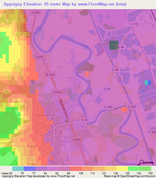 Appoigny,France Elevation Map